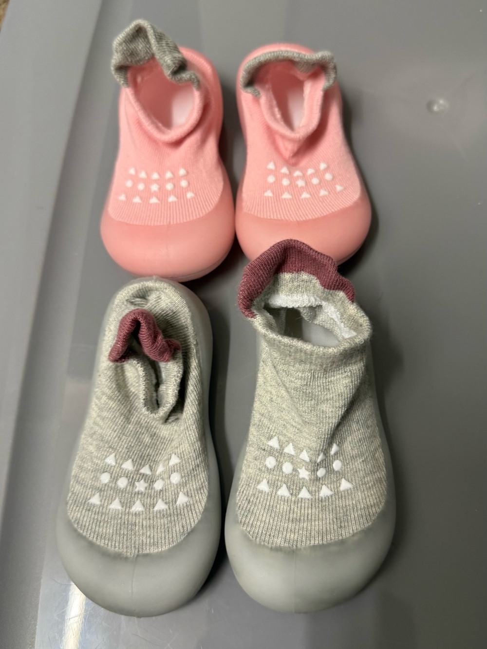 2 pair BRAND NEW Kids Non-Slip Sock Shoes in Pink and Light Gray
